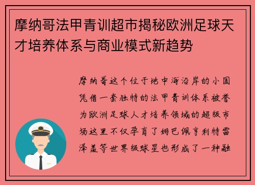 摩纳哥法甲青训超市揭秘欧洲足球天才培养体系与商业模式新趋势